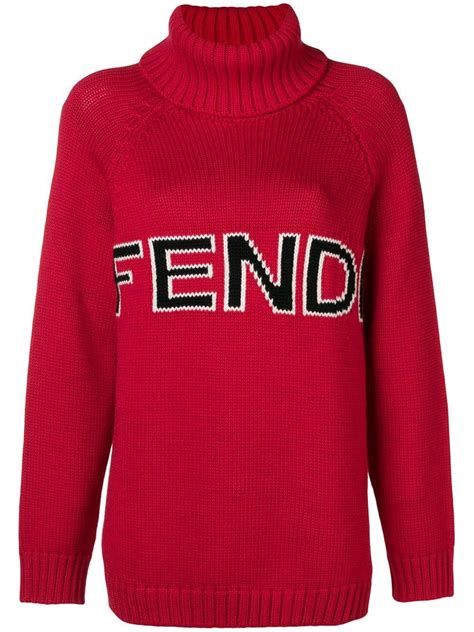 fendi intarsia-knit wool turtleneck sweater in red|Fendi: Red Alpine 'MCMXXV' Turtleneck .